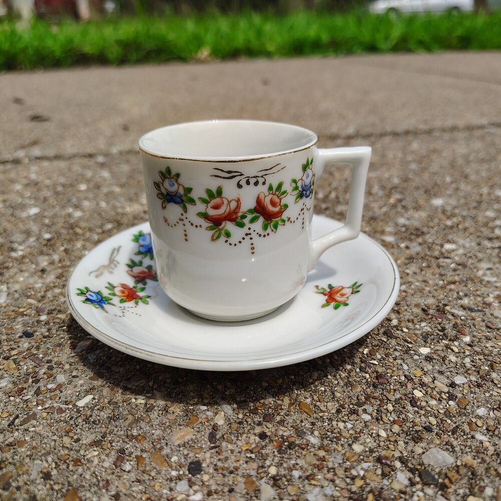 40s 50s Occupied Japan H.T. Kyotoen China Teacup & Saucer Tea Cup Floral Vtg